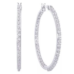 Macy's Diamond Accent Large Thin Hoop Earrings in Silver Plate NWT